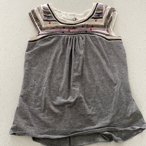 Anthropologie ONE SEPTEMBER Metallic SILVER Embroidered Blouse top tee shirt M